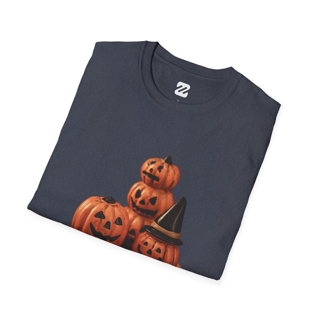 Halloween Pumpkin Stack T-Shirt — Jack-O'-Lantern Trio Graphic Tee