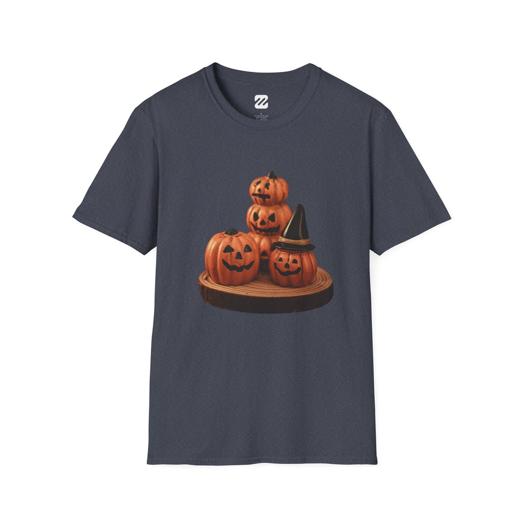 Halloween Pumpkin Stack T-Shirt — Jack-O'-Lantern Trio Graphic Tee