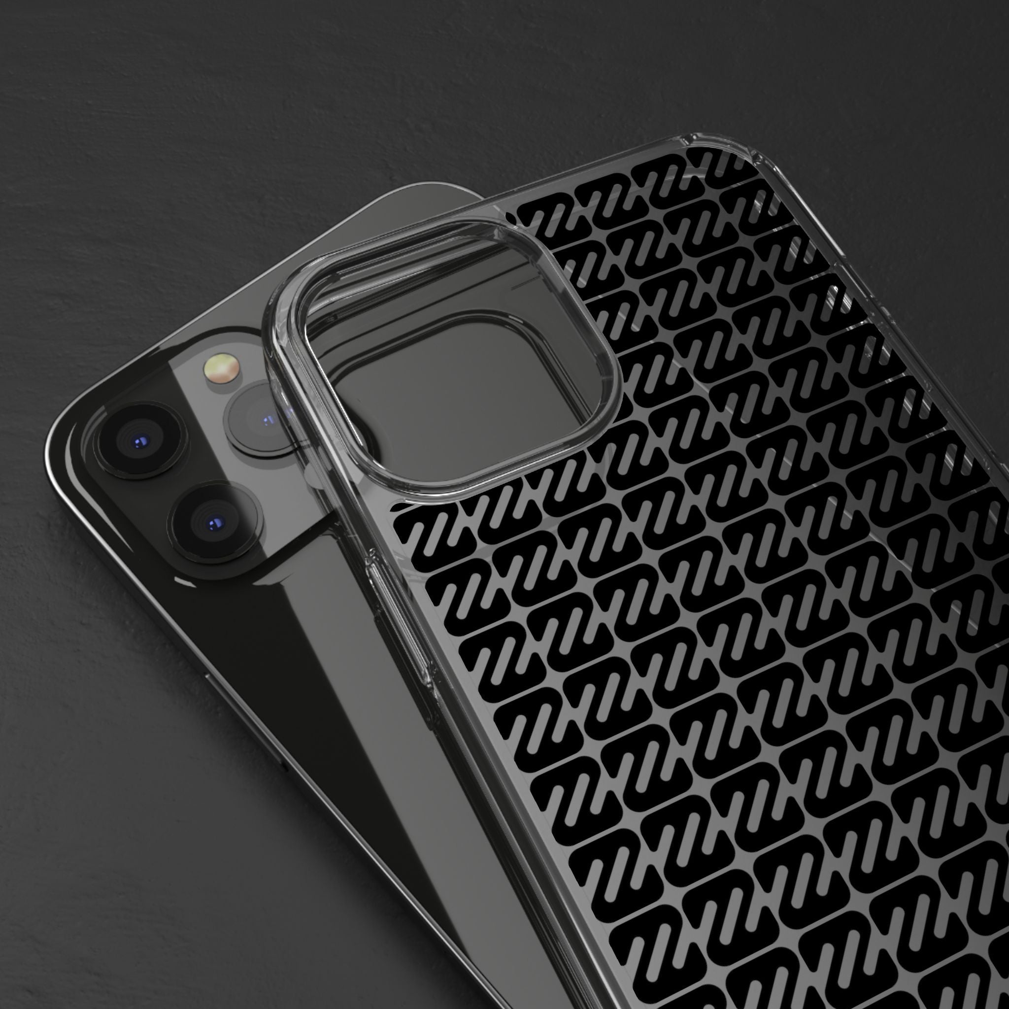 Clear Phone Case — Black Monogram Pattern Clear Case