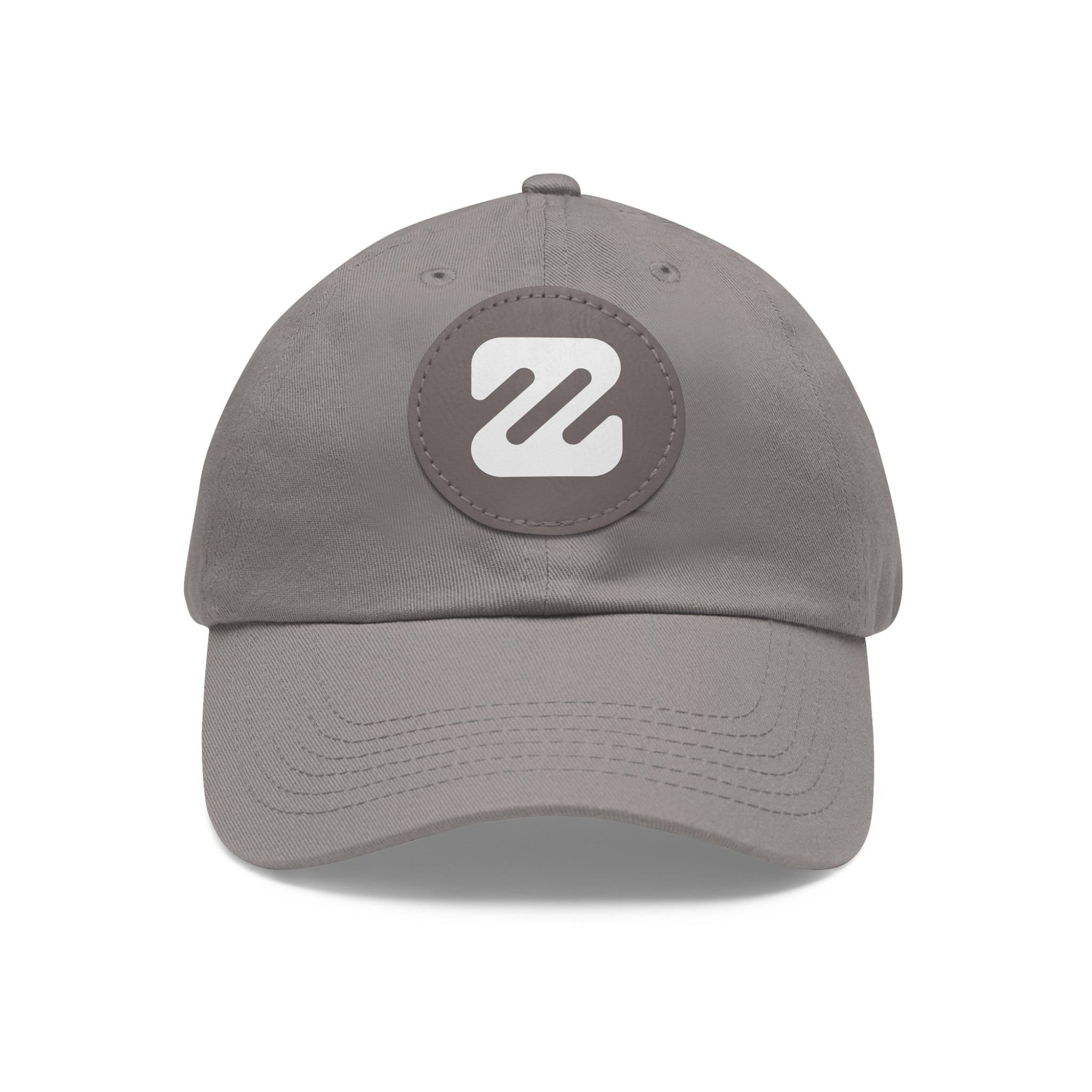 Embroidered Round Leather Patch Dad Hat — Minimal Logo Baseball Cap
