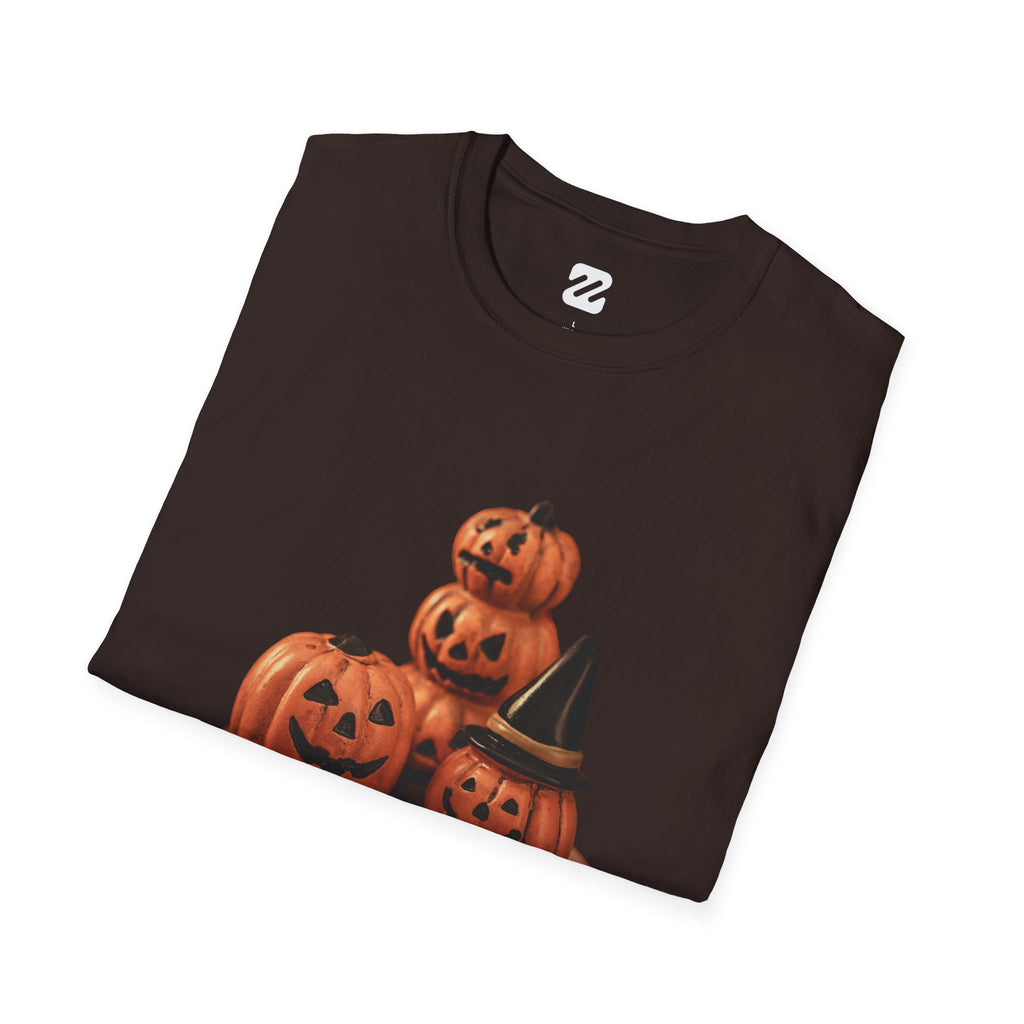 Halloween Pumpkin Stack T-Shirt — Jack-O'-Lantern Trio Graphic Tee