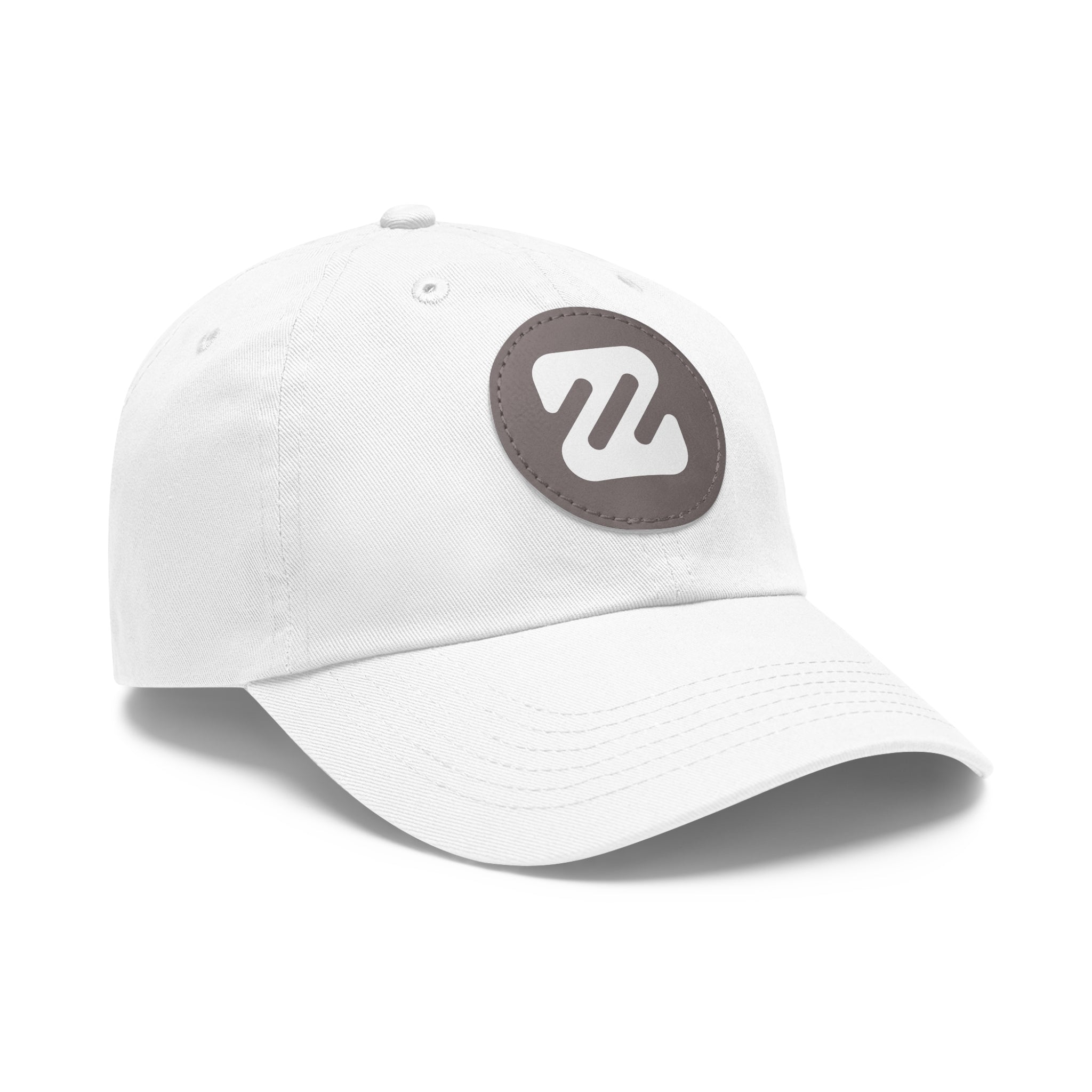 Embroidered Round Leather Patch Dad Hat — Minimal Logo Baseball Cap