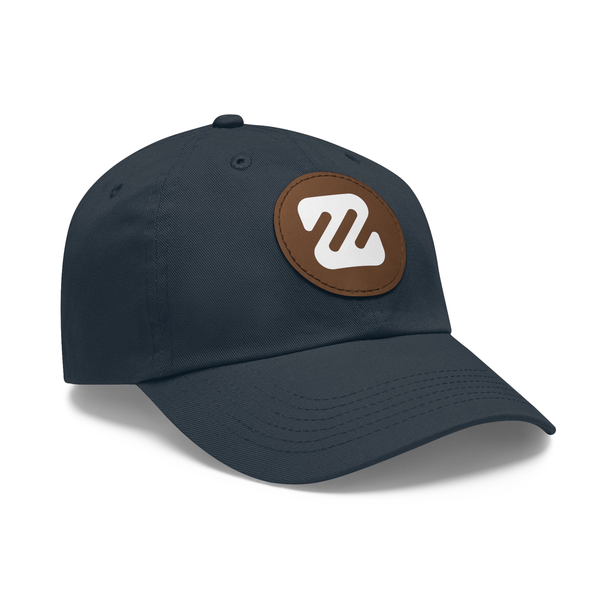 Embroidered Round Leather Patch Dad Hat — Minimal Logo Baseball Cap