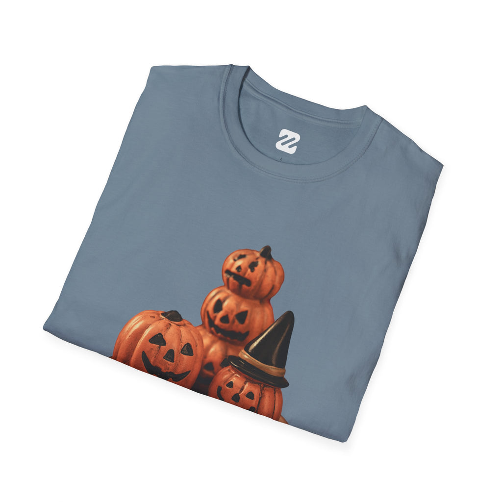 Halloween Pumpkin Stack T-Shirt — Jack-O'-Lantern Trio Graphic Tee