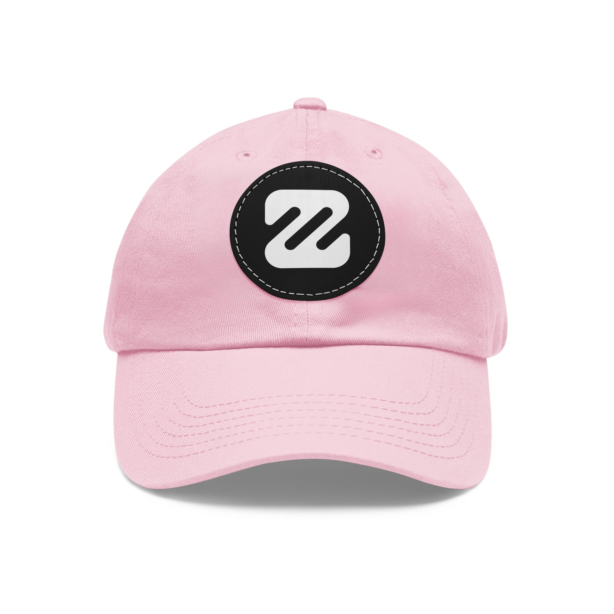 Embroidered Round Leather Patch Dad Hat — Minimal Logo Baseball Cap