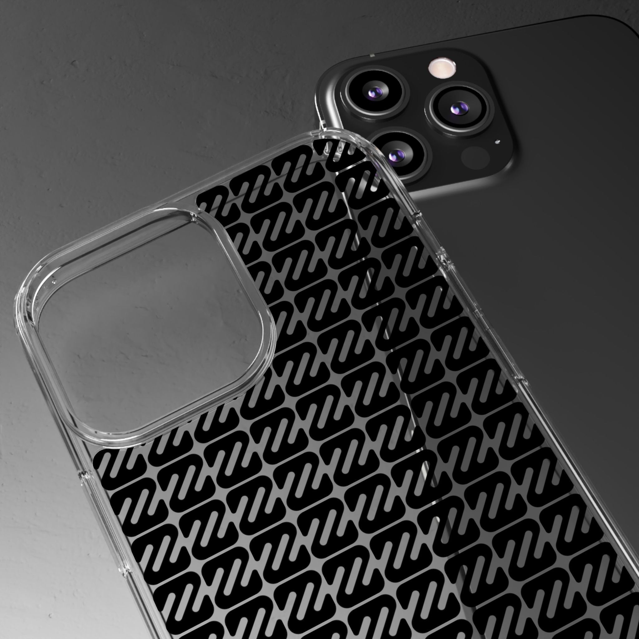 Clear Phone Case — Black Monogram Pattern Clear Case