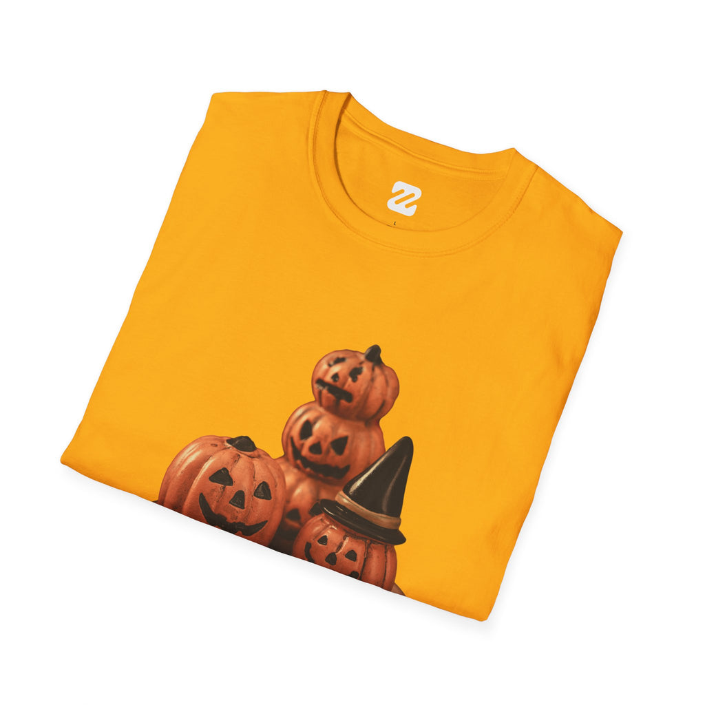 Halloween Pumpkin Stack T-Shirt — Jack-O'-Lantern Trio Graphic Tee