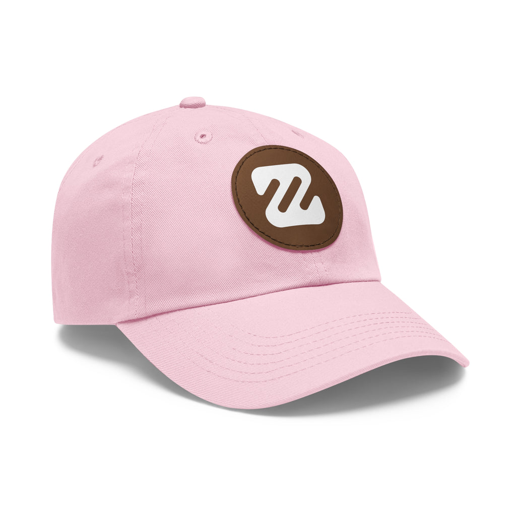 Embroidered Round Leather Patch Dad Hat — Minimal Logo Baseball Cap