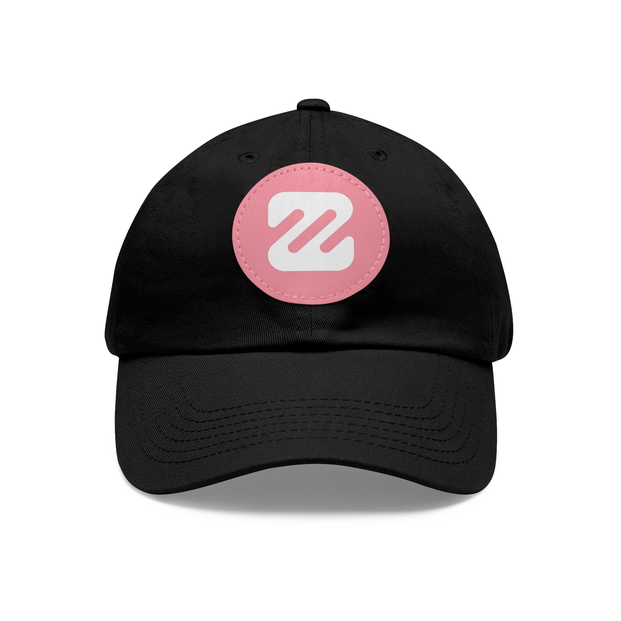 Embroidered Round Leather Patch Dad Hat — Minimal Logo Baseball Cap