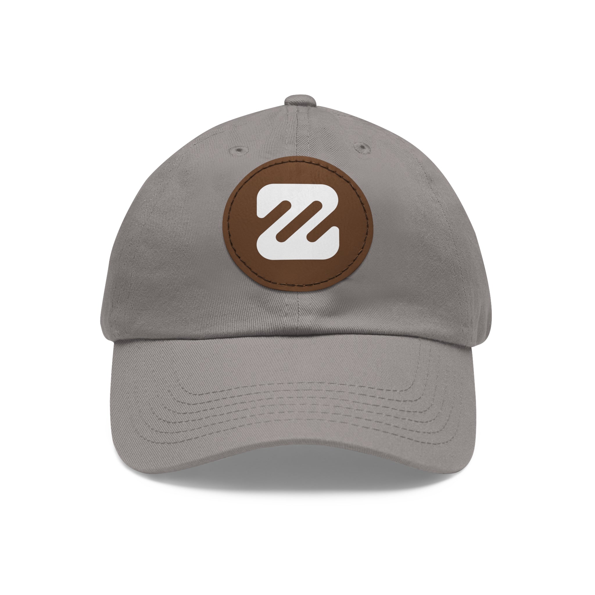 Embroidered Round Leather Patch Dad Hat — Minimal Logo Baseball Cap