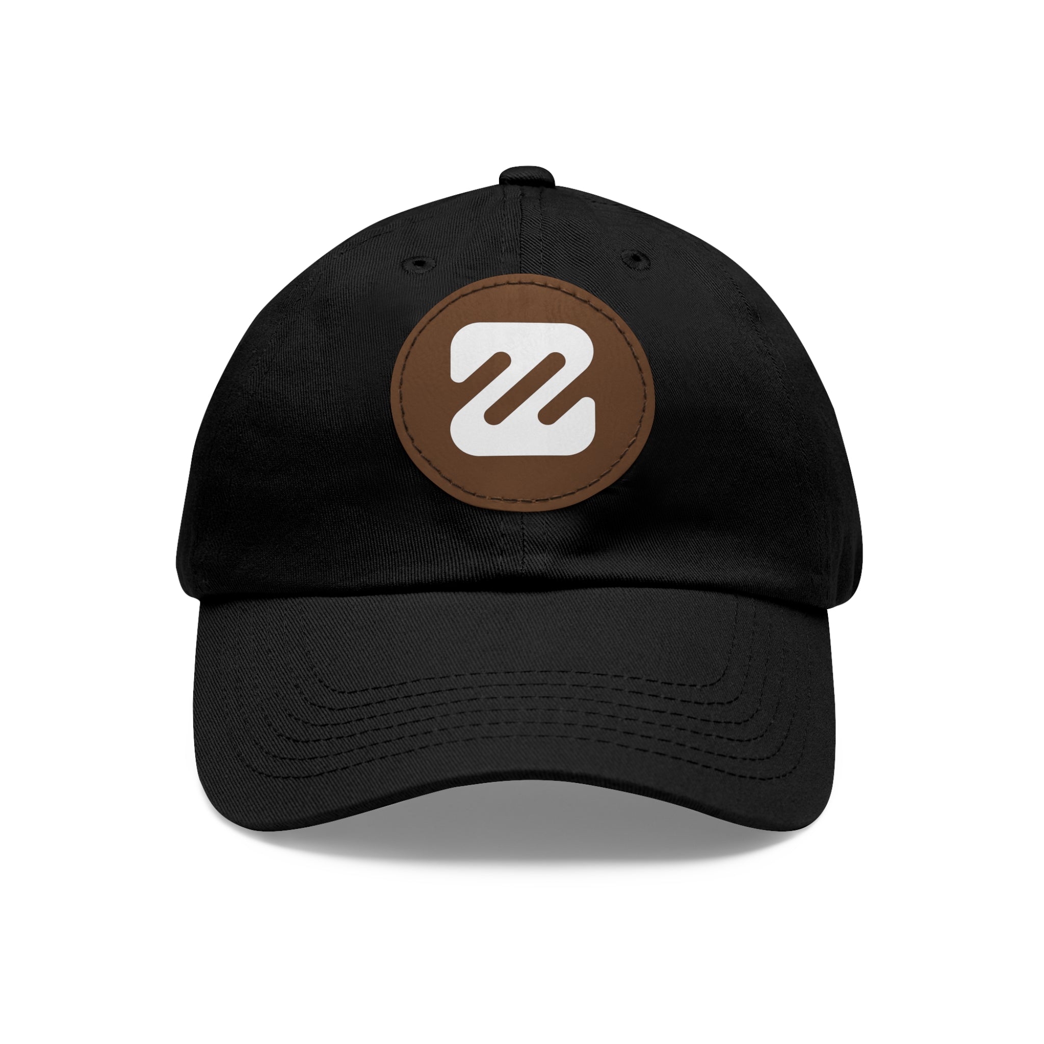 Embroidered Round Leather Patch Dad Hat — Minimal Logo Baseball Cap