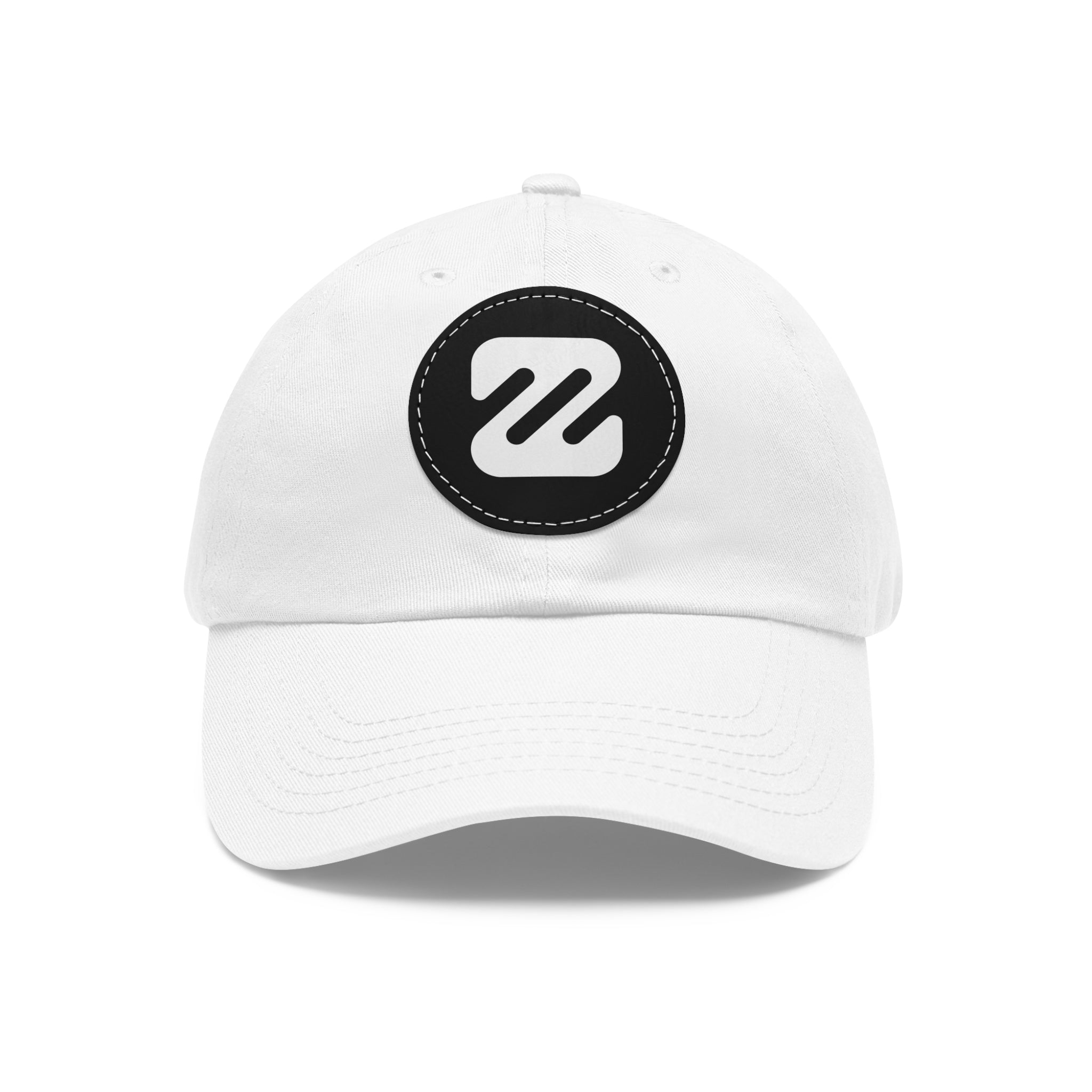 Embroidered Round Leather Patch Dad Hat — Minimal Logo Baseball Cap