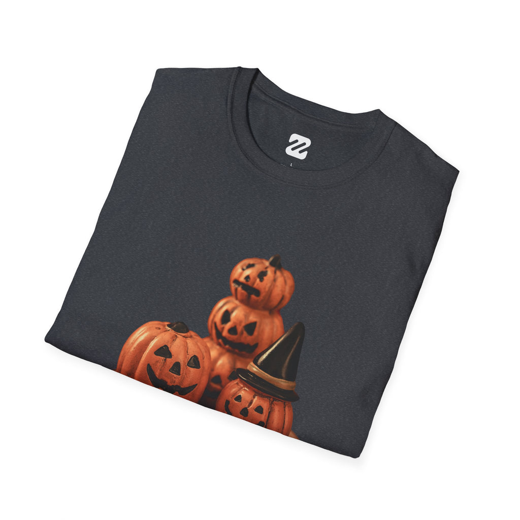 Halloween Pumpkin Stack T-Shirt — Jack-O'-Lantern Trio Graphic Tee