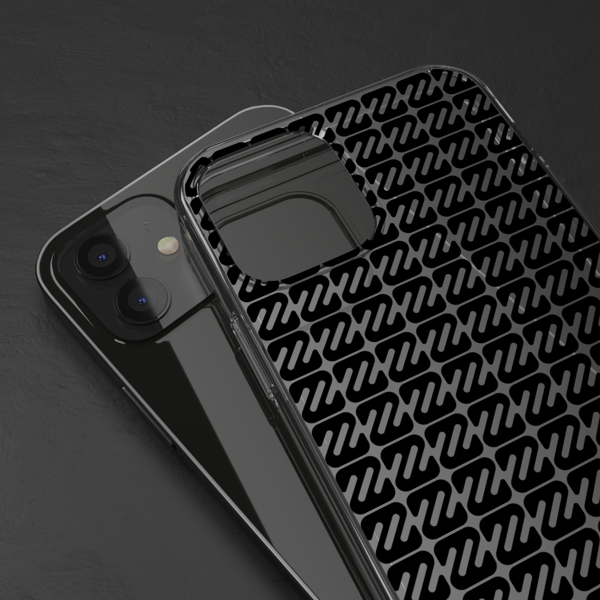 Clear Phone Case — Black Monogram Pattern Clear Case