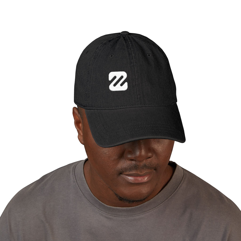 Embroidered Denim Baseball Cap — Minimal 'Z' Logo, Adjustable Black Hat