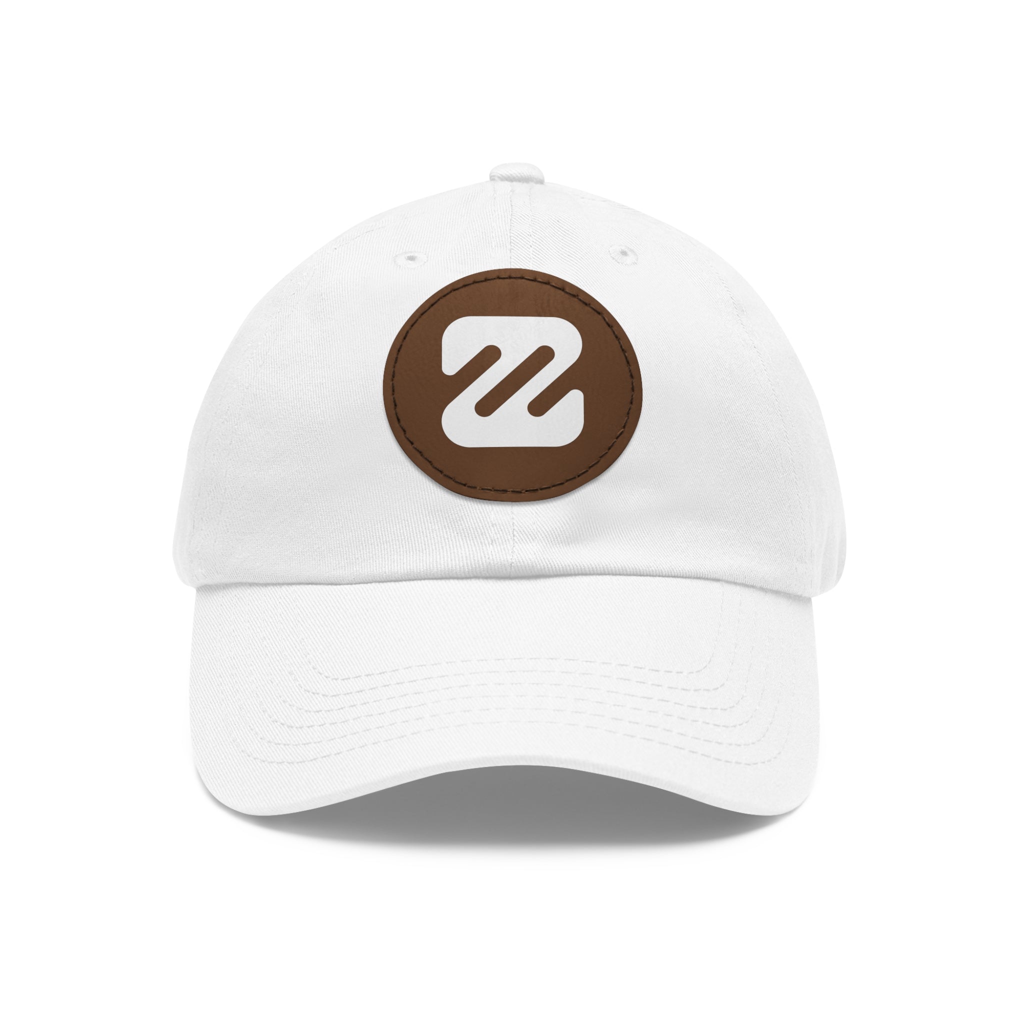 Embroidered Round Leather Patch Dad Hat — Minimal Logo Baseball Cap
