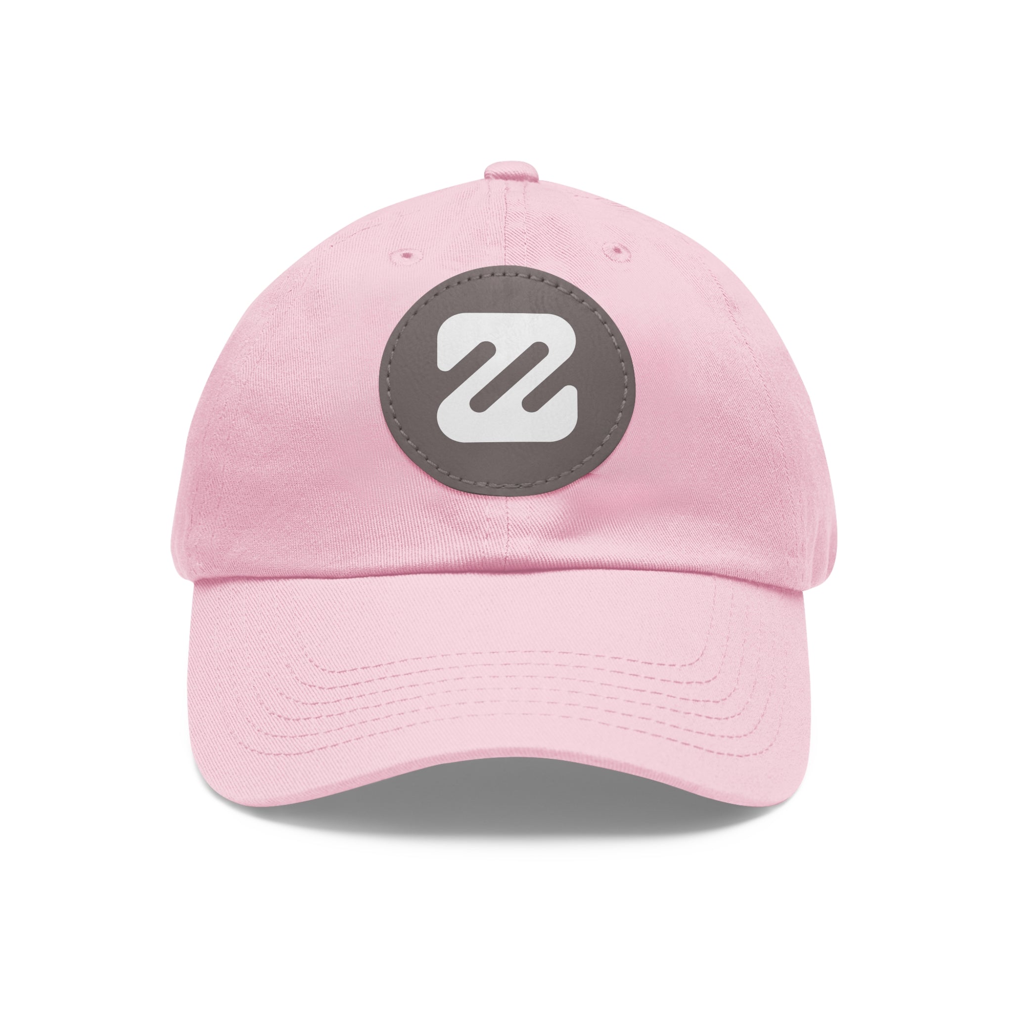 Embroidered Round Leather Patch Dad Hat — Minimal Logo Baseball Cap