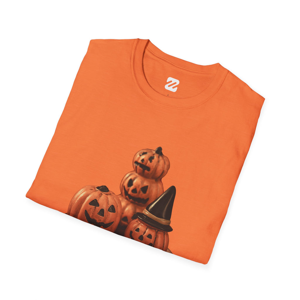 Halloween Pumpkin Stack T-Shirt — Jack-O'-Lantern Trio Graphic Tee