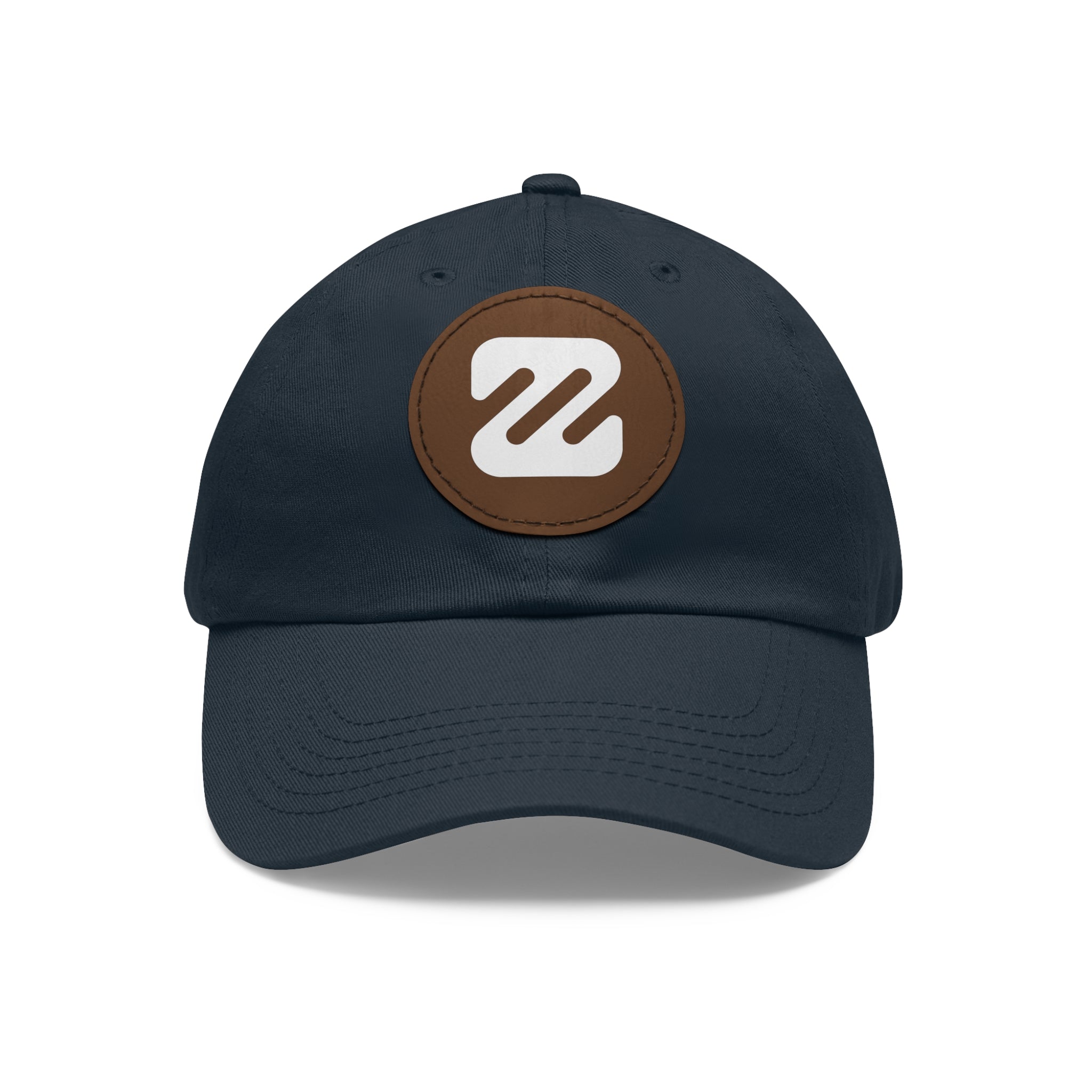 Embroidered Round Leather Patch Dad Hat — Minimal Logo Baseball Cap
