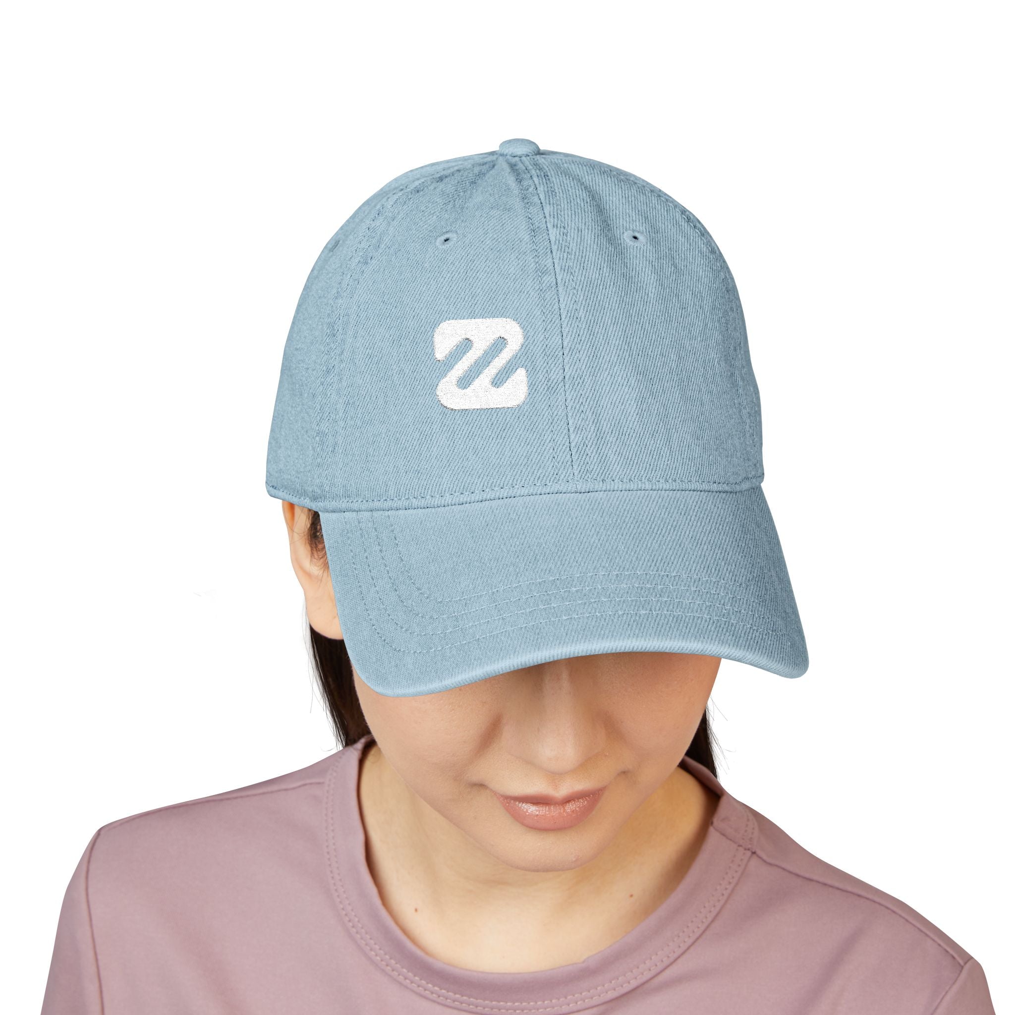 Embroidered Denim Baseball Cap — Minimal 'Z' Logo, Adjustable Black Hat