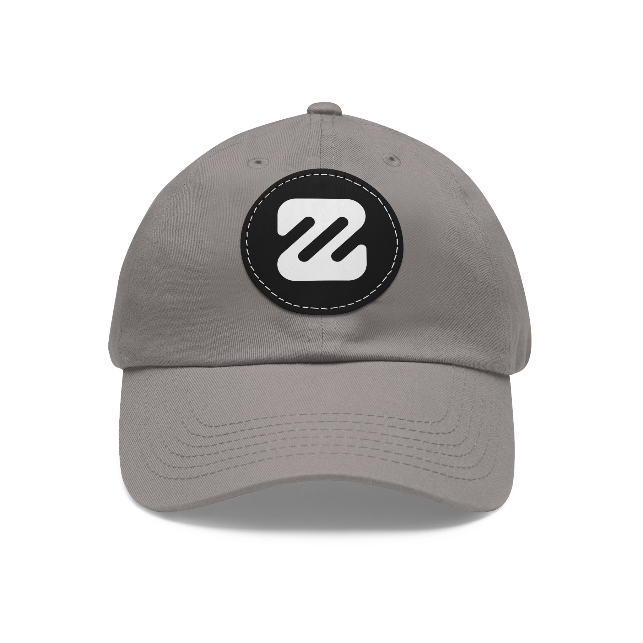 Embroidered Round Leather Patch Dad Hat — Minimal Logo Baseball Cap