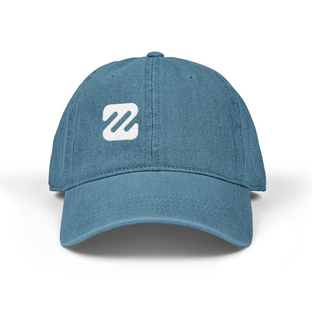 Embroidered Denim Baseball Cap — Minimal 'Z' Logo, Adjustable Black Hat