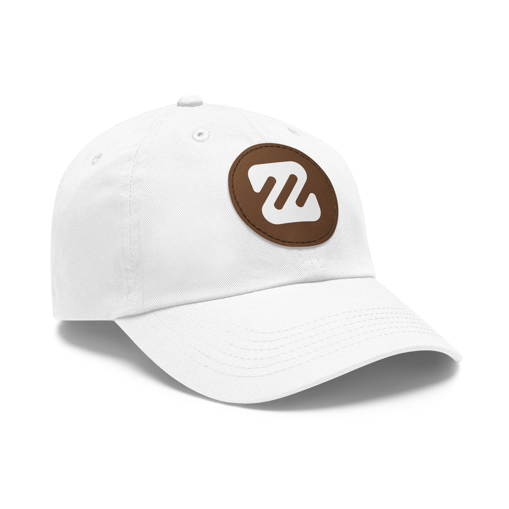 Embroidered Round Leather Patch Dad Hat — Minimal Logo Baseball Cap