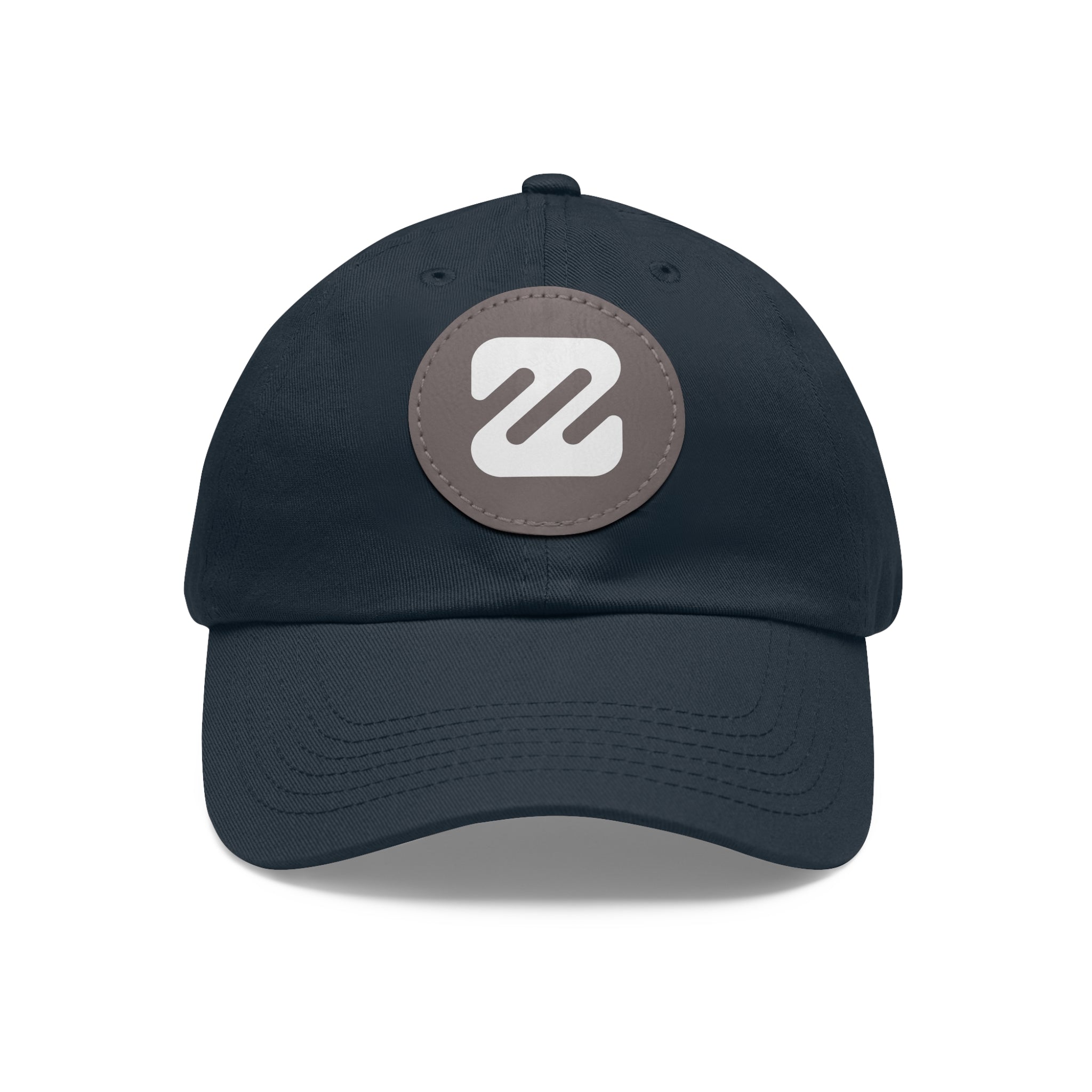 Embroidered Round Leather Patch Dad Hat — Minimal Logo Baseball Cap