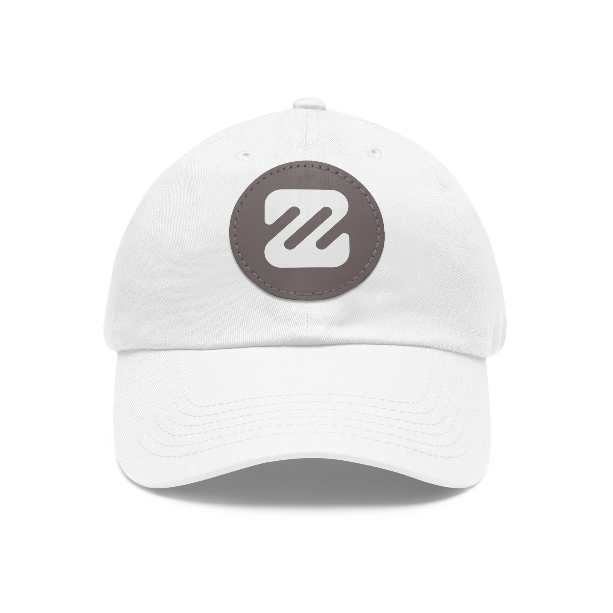 Embroidered Round Leather Patch Dad Hat — Minimal Logo Baseball Cap
