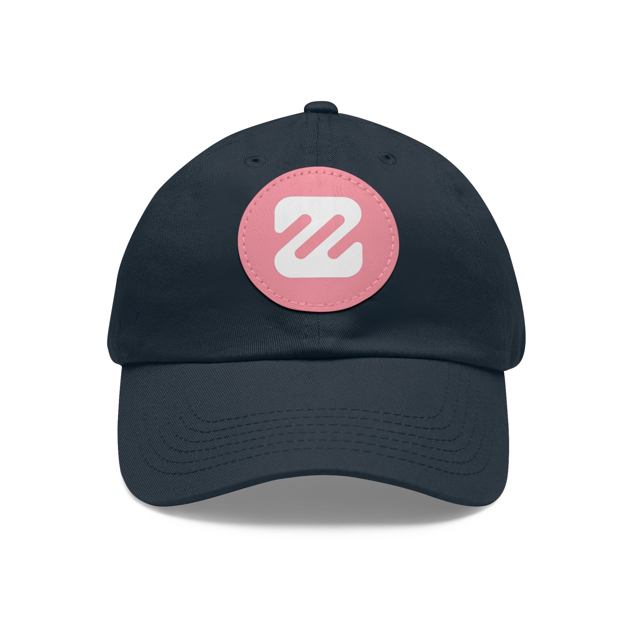 Embroidered Round Leather Patch Dad Hat — Minimal Logo Baseball Cap