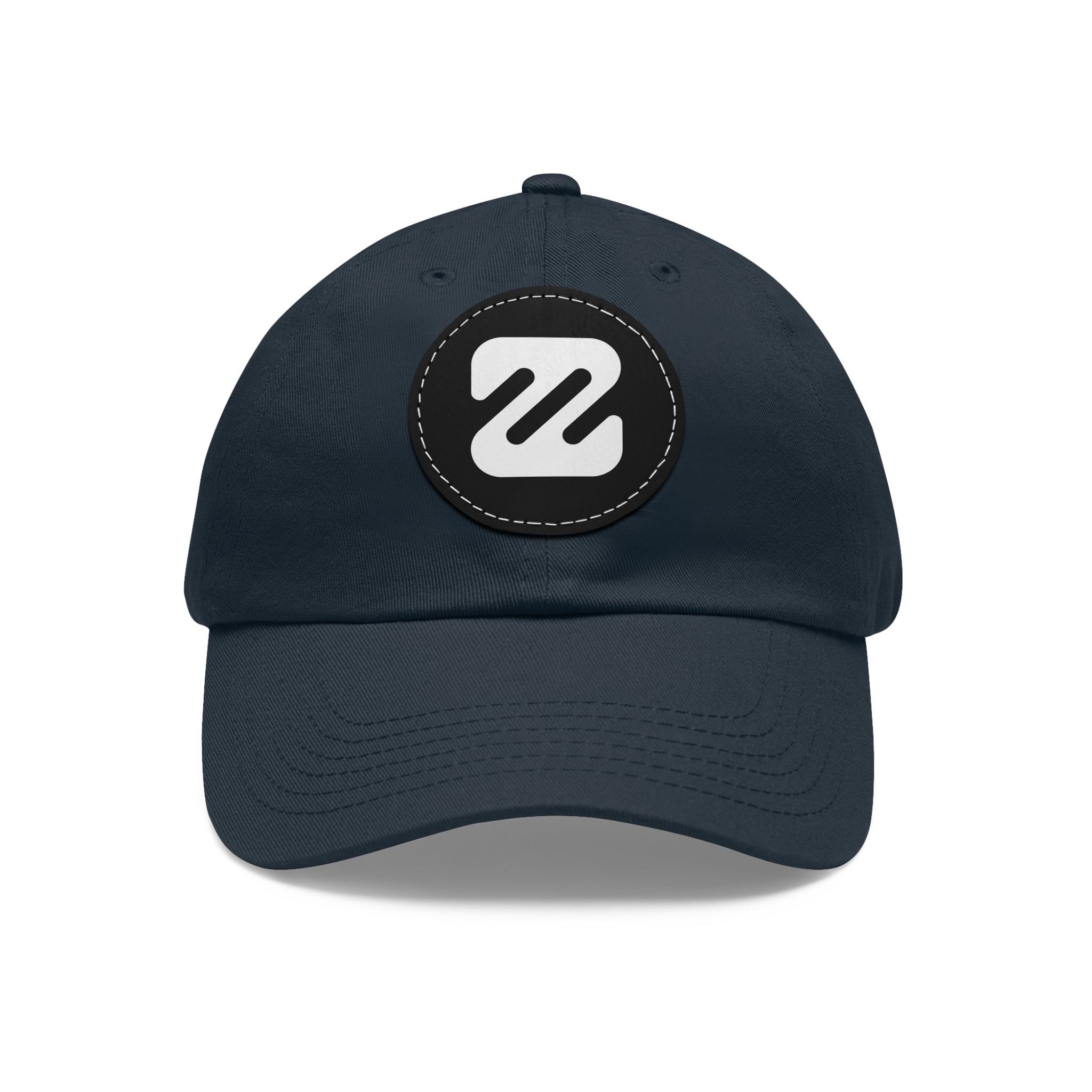 Embroidered Round Leather Patch Dad Hat — Minimal Logo Baseball Cap