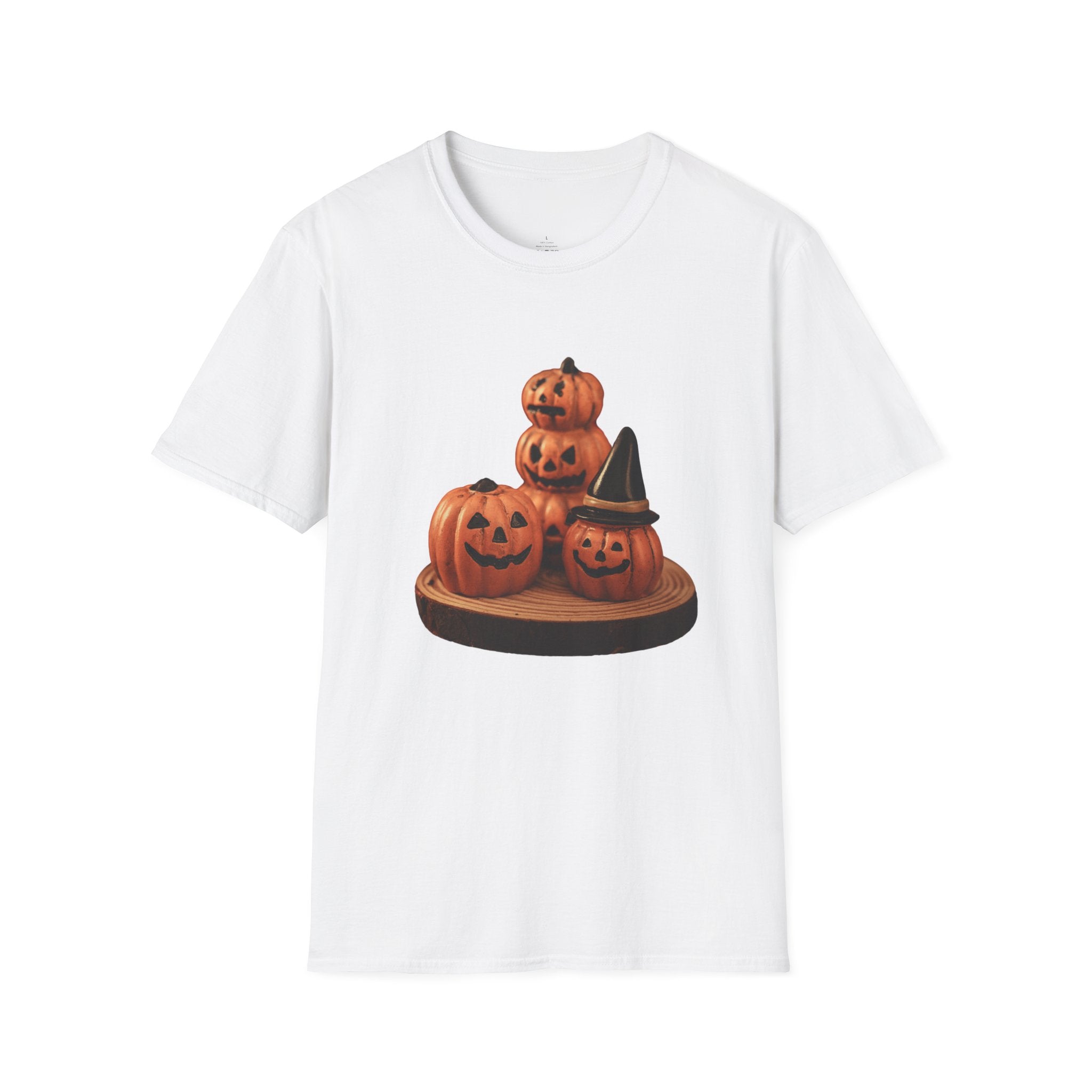 Halloween Pumpkin Stack T-Shirt — Jack-O'-Lantern Trio Graphic Tee