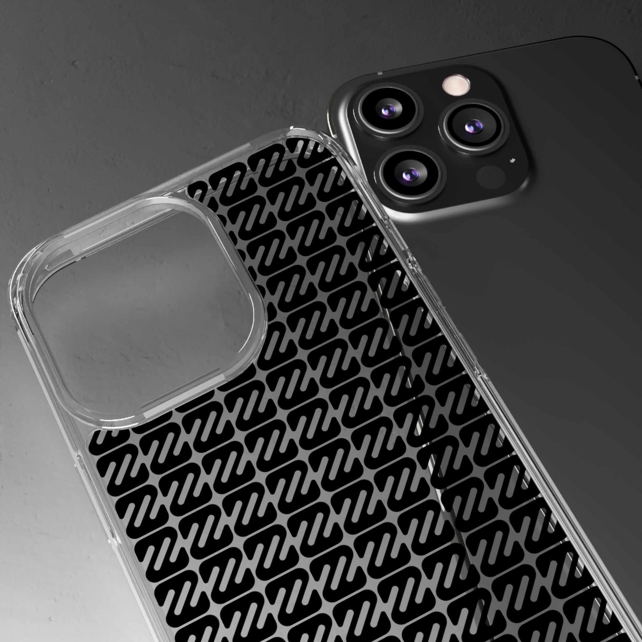 Clear Phone Case — Black Monogram Pattern Clear Case