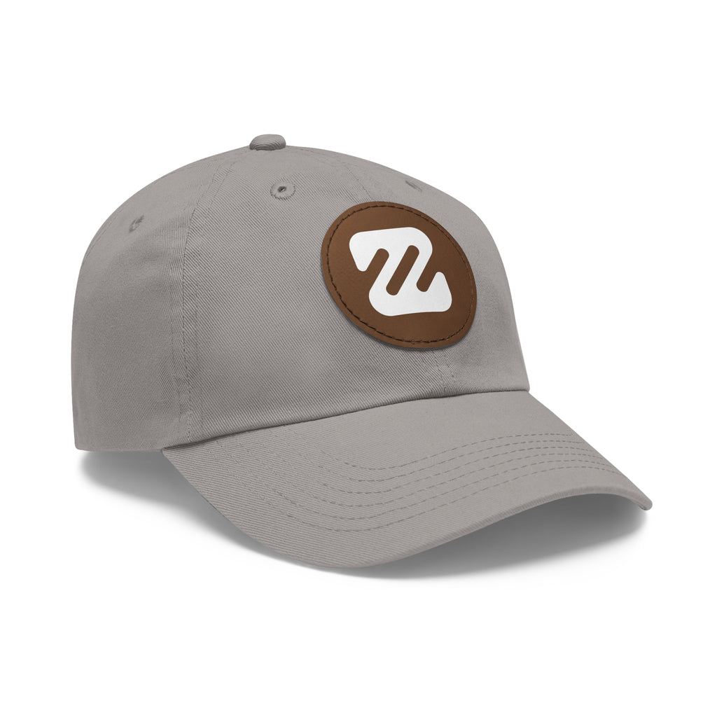 Embroidered Round Leather Patch Dad Hat — Minimal Logo Baseball Cap
