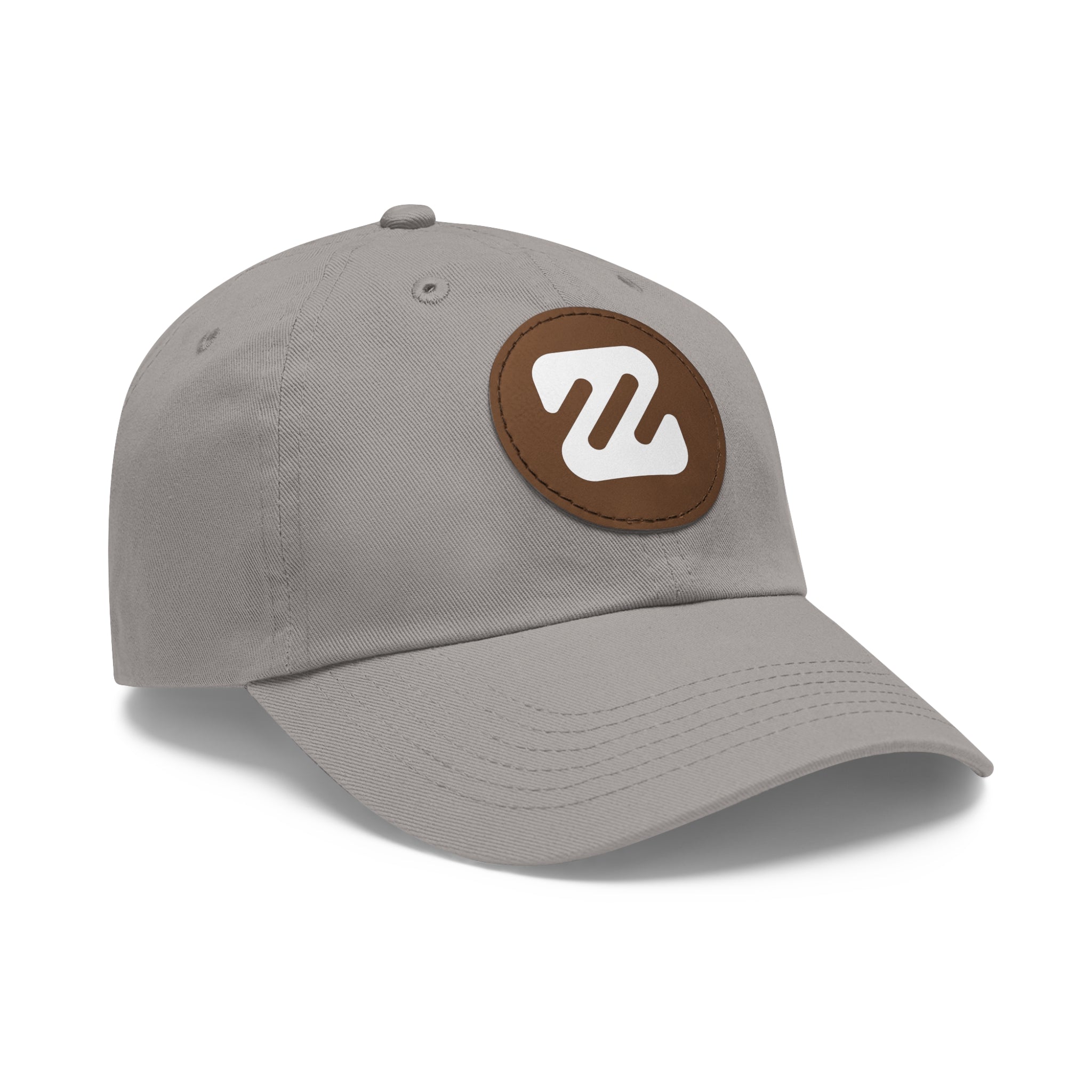 Embroidered Round Leather Patch Dad Hat — Minimal Logo Baseball Cap