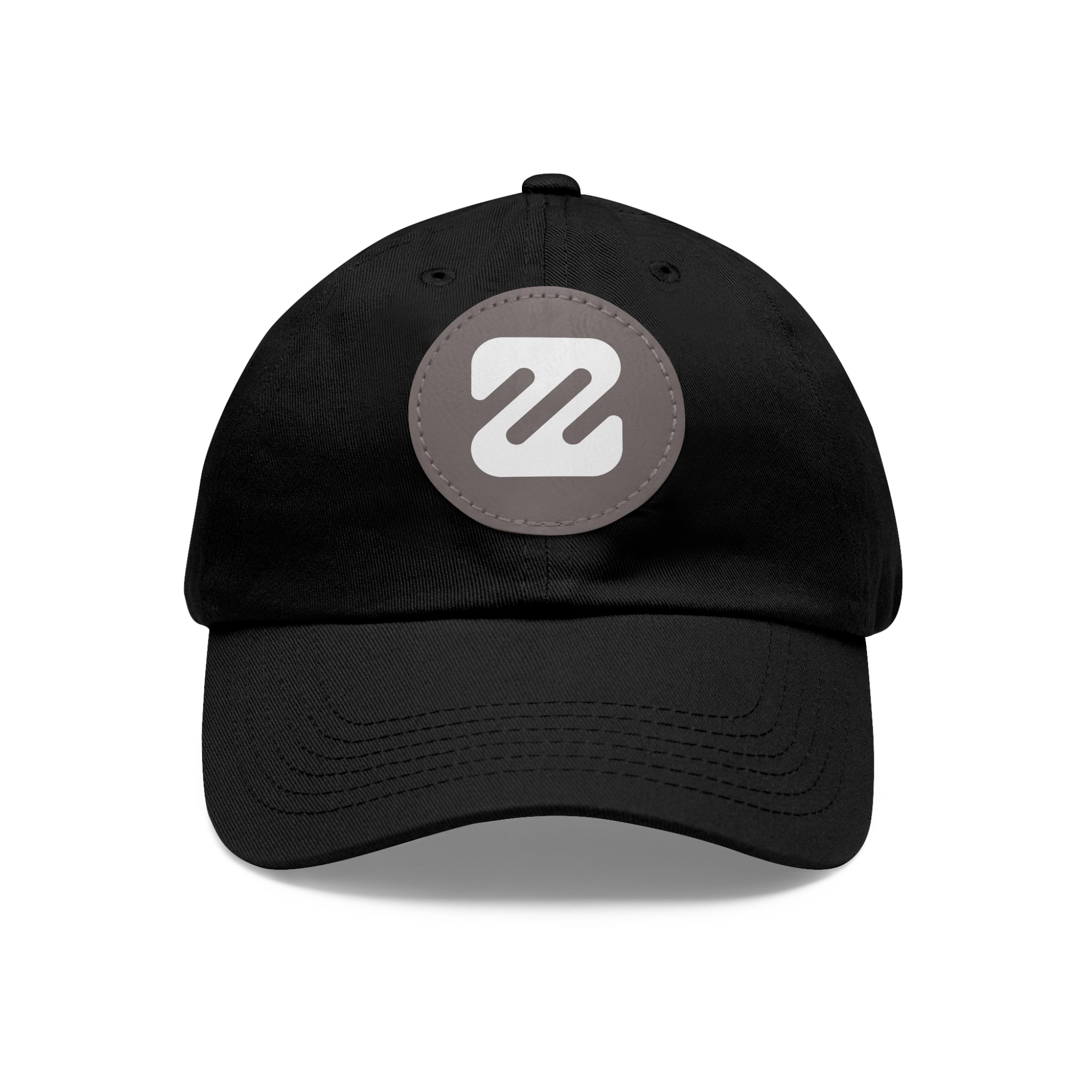 Embroidered Round Leather Patch Dad Hat — Minimal Logo Baseball Cap