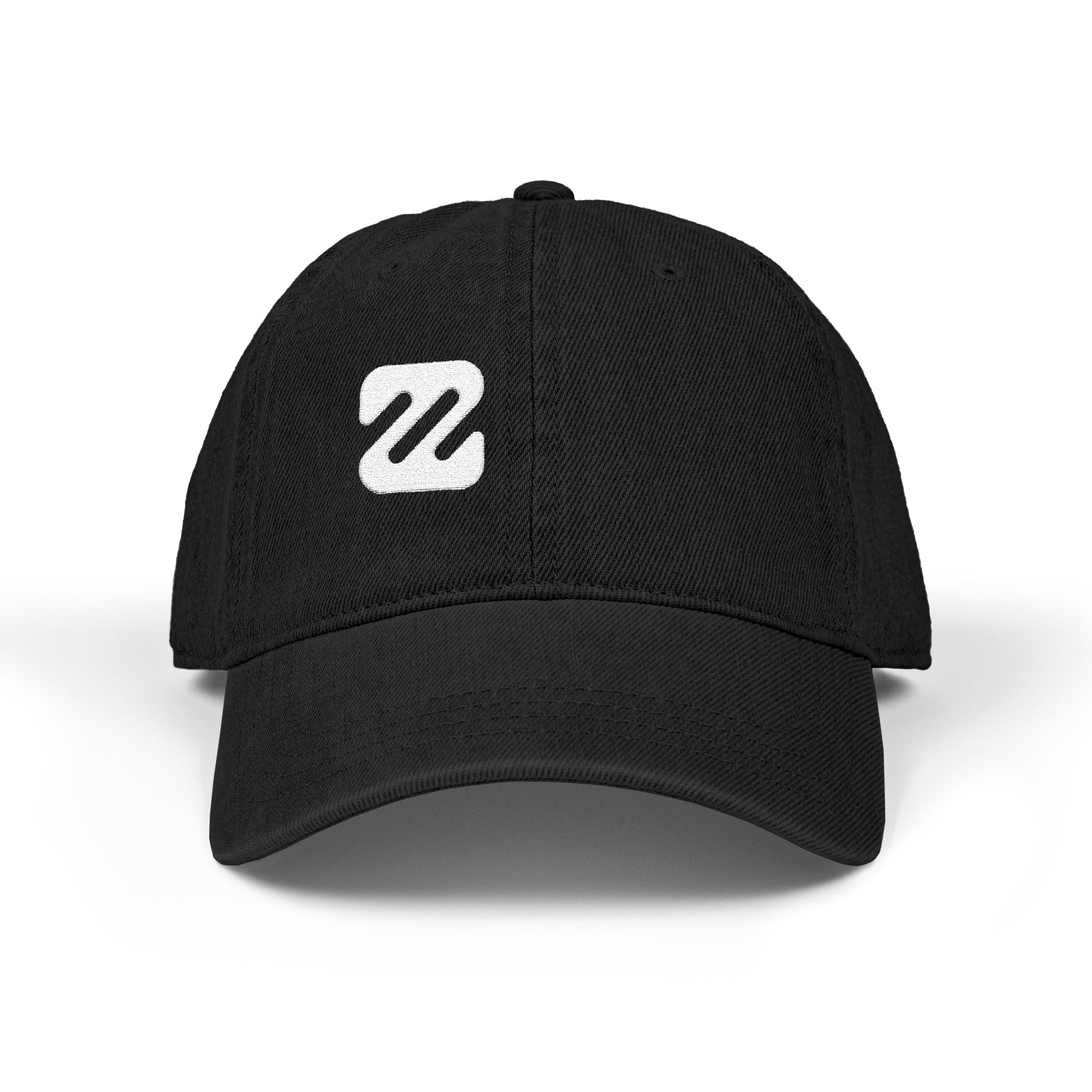 Embroidered Denim Baseball Cap — Minimal 'Z' Logo, Adjustable Black Hat
