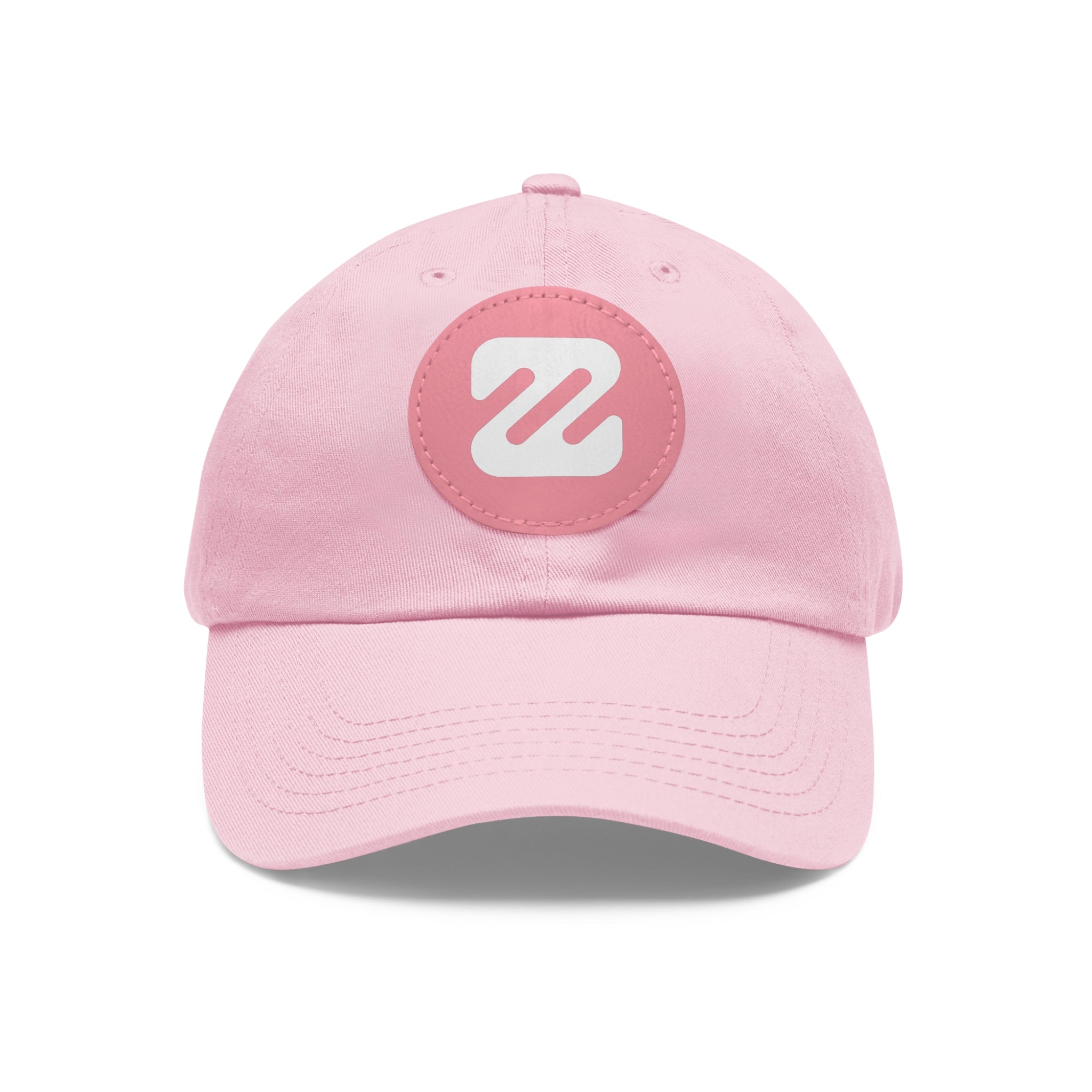 Embroidered Round Leather Patch Dad Hat — Minimal Logo Baseball Cap