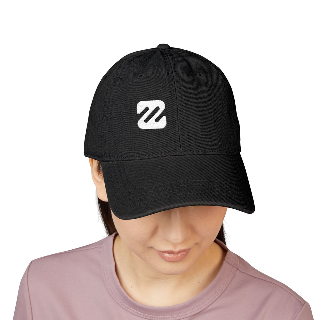 Embroidered Denim Baseball Cap — Minimal 'Z' Logo, Adjustable Black Hat