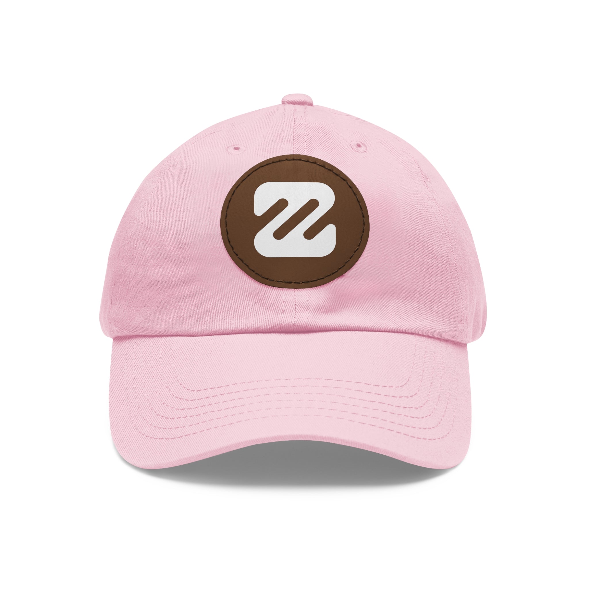 Embroidered Round Leather Patch Dad Hat — Minimal Logo Baseball Cap